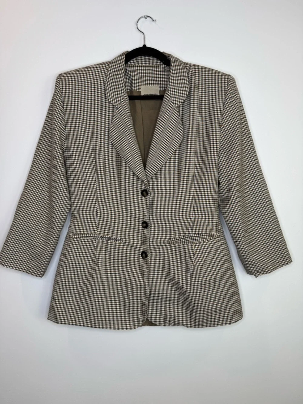 Dynamite Vintage houndstooth brown cream blazer classic fit tailor boxy neutral - Picture 2 of 5